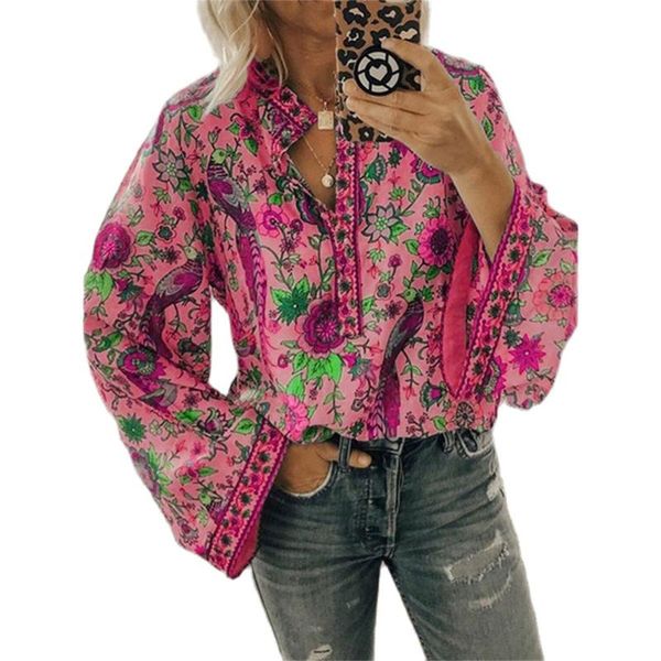 

women's blouses & shirts women peacock printing splice loose shirt fashion streetwear button long sleeve blouse for autumn 2021 ladies, White