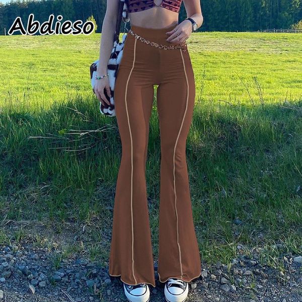 

women's pants & capris abdieso 2021 vintage y2k flare women summer green long skinny high waist brown autumn casual trousers 90s street, Black;white