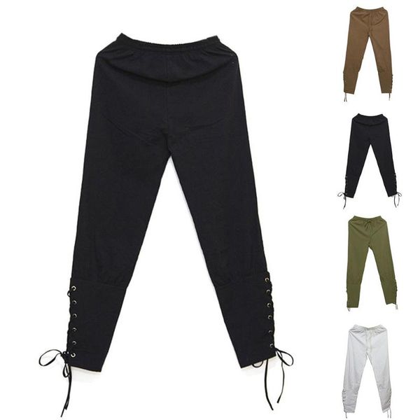 

men's pants mens tie feet bandage harem solid color elastic waist casual trousers, Black