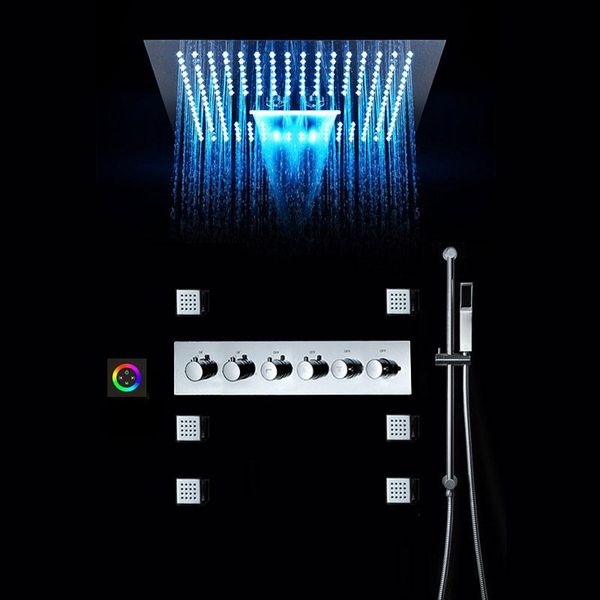 

waterfall shower head set brass faucets mixer massage rain spa showers systems black panel 16 inches for bathroom sets