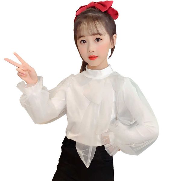 

children's t-shirts mesh girls white t shirts casual style kids spring autumn clothing 6 8 10 12 14 210528, Blue