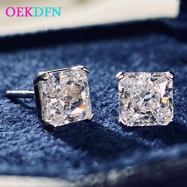 

luxury 925 sterling silver stud earrings created moissanite diamonds gemstone wedding fine jewelry ear studs, Golden;silver