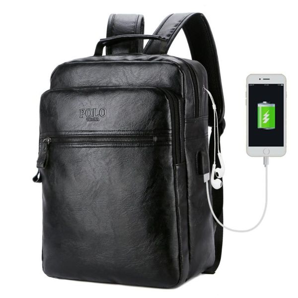 

backpack preppy style leather school bag for college simple design usb charging men casual daypacks mochila