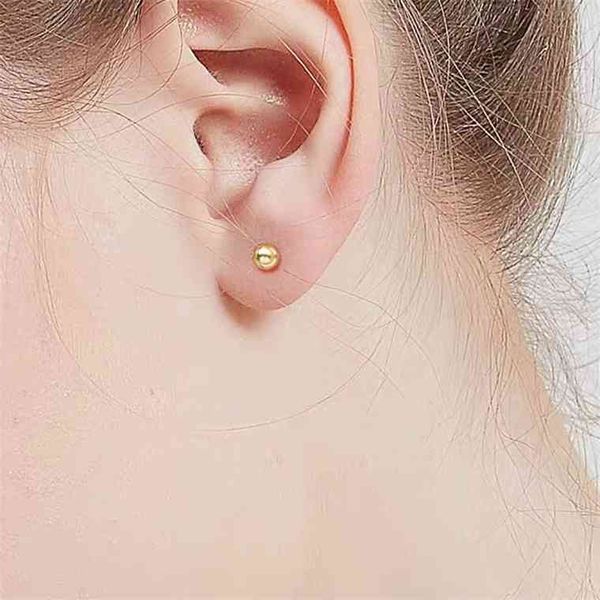 

nymph real 18k gold jewelry bead ball studs earrings pure au750 fine jewelry for women charm wedding gift e500, Golden;silver