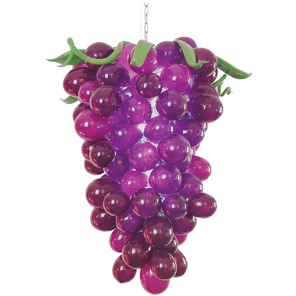 Bolle viola LED Lampada a sospensione a sospensione a forma di uva Lampadario creativo in vetro soffiato Soggiorno Luci a goccia 12 x 20 pollici