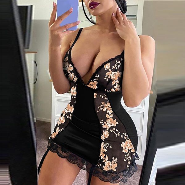 

casual dresses hollow out halter party dress women fashion sleeveless lace tanks camisole loose v-neck home sleep sleepwear, Black;gray