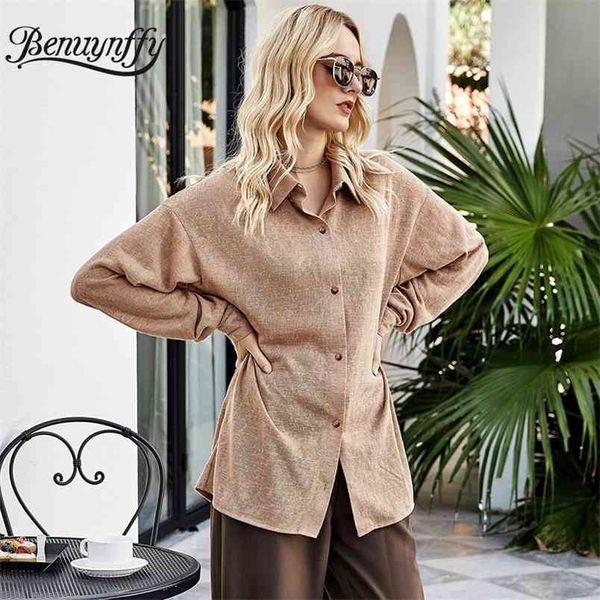 

turndown collar solid button up shirt spring fashion loose women shirts casual drop long sleeve blouses 210510, White