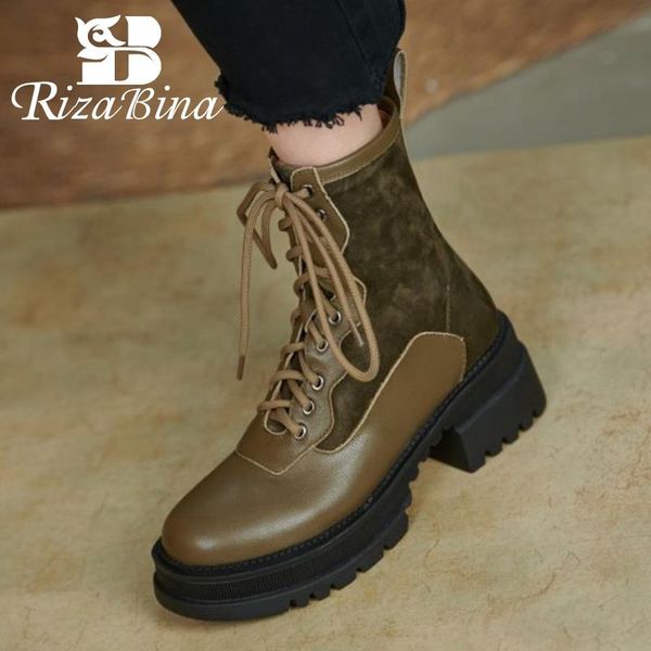 

boots rizabina women shoes real leather ankle thick heels patchwark fashion short boot cool stylish ladies footwear size 34-39, Black
