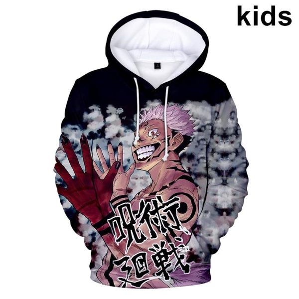 

men's hoodies & sweatshirts 3 to 14 years kids anime jujutsu kaisen 3d print hoodie sweatshirt boys girls funny cartoon jacket coat chi, Black