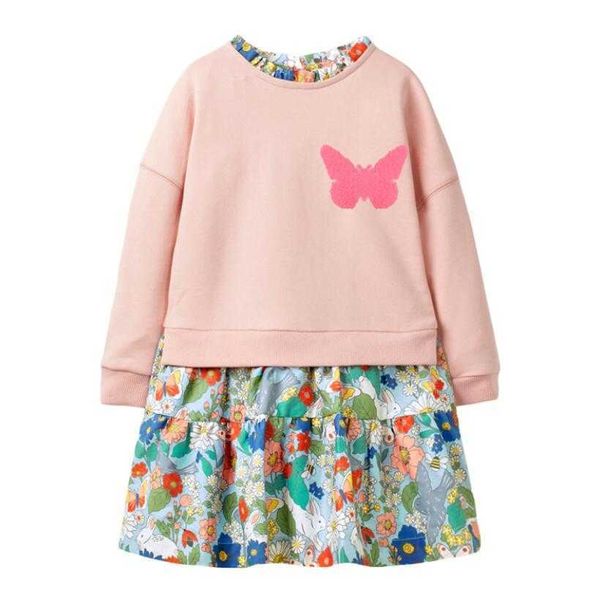 Pequeno maven kids meninas moda marca outono vestido infantil meninas roupas de algodão borboleta criança criança vestidos s0825 q0716