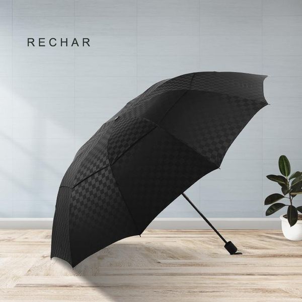 

umbrellas high-end male umbrella double-layer embossed 10-bone steel frame increase wind and rainproof men business