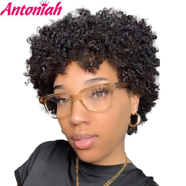 

synthetic wigs antoniah afro kinky curly high temperature fiber short full density for women men black brown #4 #1b