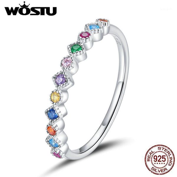 

cluster rings wostu 2021 arrival rainbow ring 925 sterling silver stackable cz finger for women party fine jewelry anel gift fir6971, Golden;silver