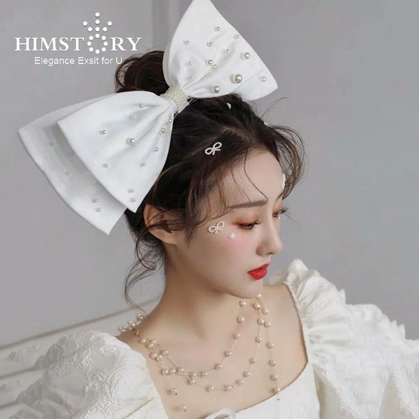 

hair clips & barrettes himstory accessories for women exaggerated white bowknot headpiece pearl bijoux cheveux mariage bridal weding accesso, Golden;silver