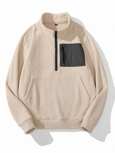 

men half zip fleece sweatshirt t0b7#, Black