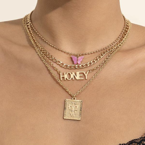 Подвесные ожерелья Sindlan 3pcs Kpop Gold Chain Ожерелье для женщин для женщин панк медовый медовый