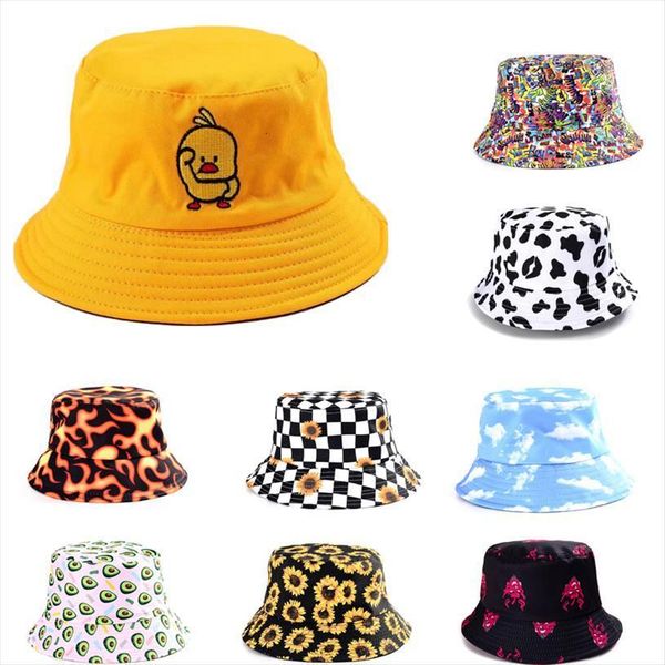 

summer yellow duck double sided bucker hat autumn women fashion cartoons fisherman men leisure travel panama outdoo sun, Blue;gray