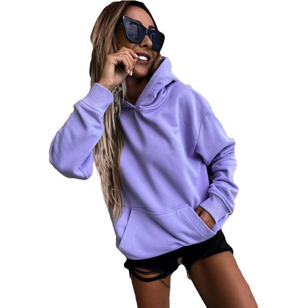 

women's hoodies & sweatshirts in autumn and winter europe with america style ladies long sleeve solid color pullover hoodie women, Black