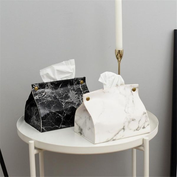 

chic tissue case box container pu leather marble pattern home car towel napkin papers holder table decoration boxes & napkins