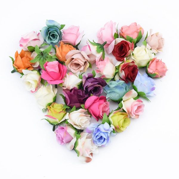 

decorative flowers & wreaths 10pcs/lot silk rose artificial head christmas wedding home decoration tea roses diy gifts box