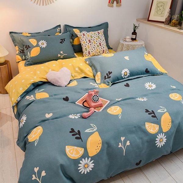 

bedding sets pure cotton brushed four-piece set small fresh and thick bed sheet three-piece down duvet cover pillowcase
