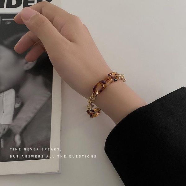 

link, chain women bracelet patchwork bracelets woman leopard print bangles ladies jewellery hand made couples fashion trendy alloy pulseras, Black