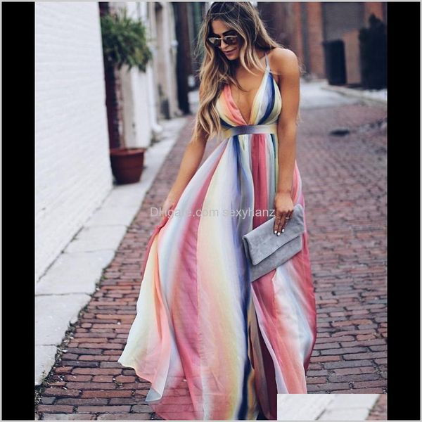 

casual womens clothing apparel drop delivery tie-dye summer print women elegant v-neck long dress 2021 backless spaghetti strap vintage beac, Black;gray