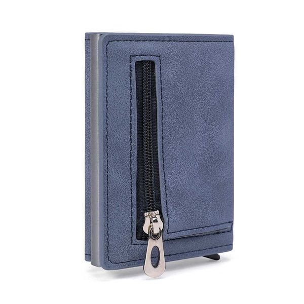 

wallet credit card box multifunctional metal card bag men's business pu clip seven character pull, Black