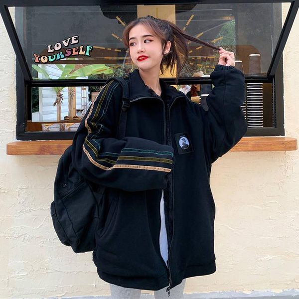 

women's hoodies & sweatshirts autumn japan oversize jacket women coat harajuku loose bomber streetwear casual basic spring black female