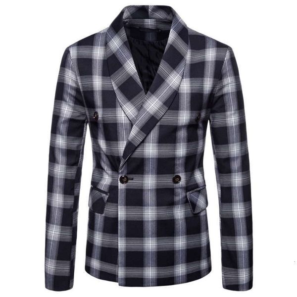

& men's suits blazers autumn youth casual slim green fruit collar plaid double breasted suit, White;black