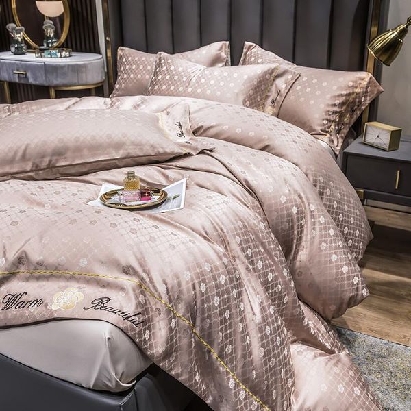 

bedding sets 2021 four-piece suit spring and autumn high-end satin light luxury jacquard quilt cover silky nude sleeping summer