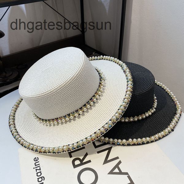 

brand cap carves sun visor in spring summer female xiaoxiang celebrity wind pearl straw hat travel vacation net red p white nkw2, Blue;gray