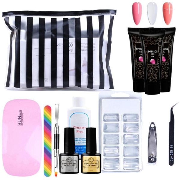 

12pcs nail extension gel set with uv lamp polish 100 fake crystal potherapy art tools kits1