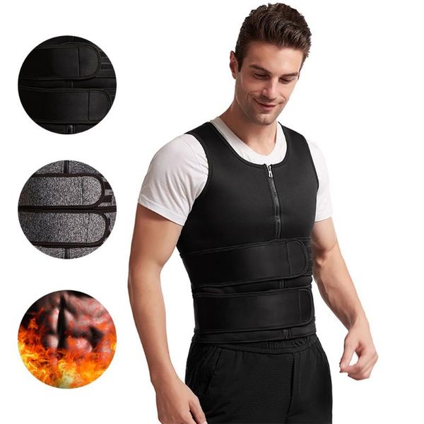 

waist support men body shaper sauna vest trainer double belt sweat shirt corset abdomen slimming shapewear fat burn fitness, Black;gray