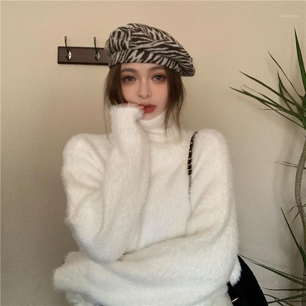 

women's sweaters sannian women sweater 2021 autumn white turtleneck knit warm loose korean blouse female clothes, White;black