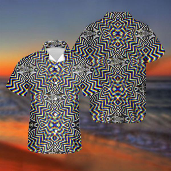 

men's casual shirts abstract shapes printed mens hawaiian kahala shirt short sleeve cuban blouse turn down collar camisa summer man clo, White;black