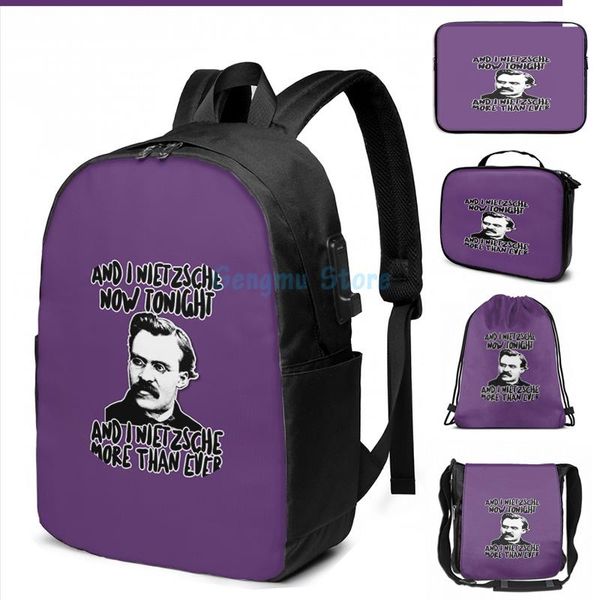

print friedrich wilhelm nietzsche humor lyric retro styled graphic design usb charge backpack men school bags women lapbag
