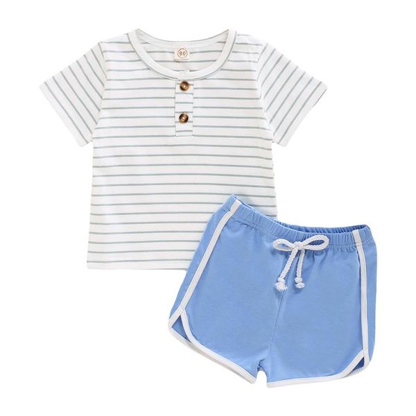 

clothing sets kid boys girls 2pcs toddler summer set streetwear stripe henley neck short sleeves t-shirt + splicing color shorts 2-5 years, White