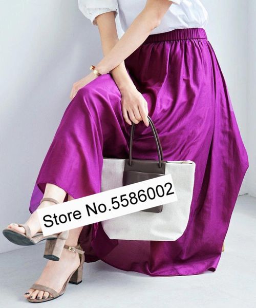 

skirts limited ladies silk cotton solid color midi skirt with lining, Black