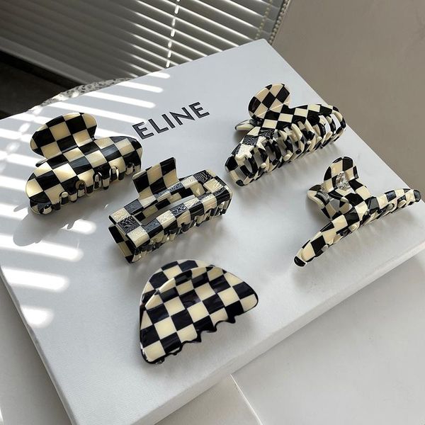 

hair clips & barrettes peri'sbox 10 designs white black plaid claw jewelry fashion chic geometric resin clamps accessories for women, Golden;silver