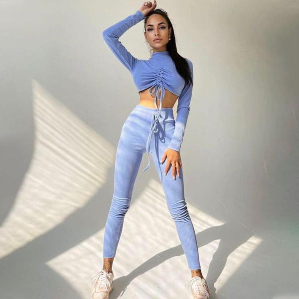 

women's two piece pants women autumn sets tracksuits high waist stretchy sportswear crop leggings matching outfits ensemble femme, White