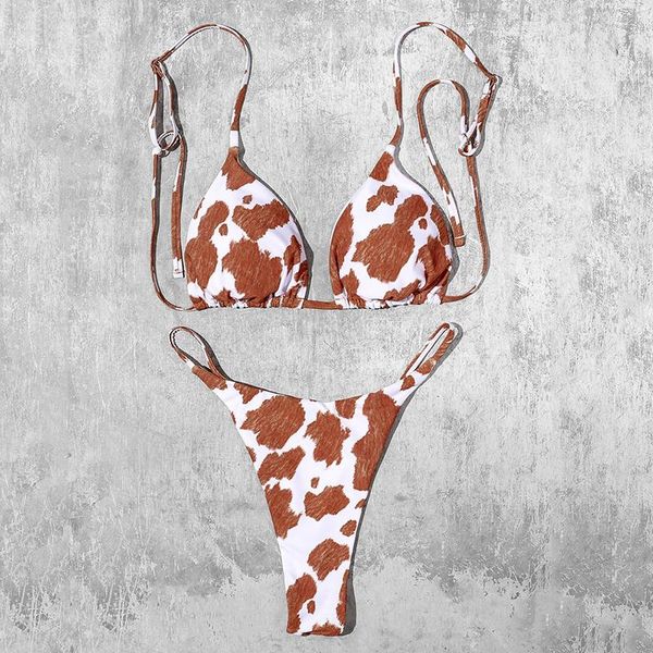 

women's swimwear ztvitality bikinis push up bikini 2021 est straps padded bra cow print bandage swimsuit low waist women biquini, White;black