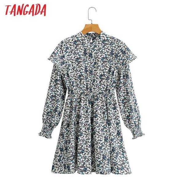 

tangada fashion women flowers print ruffles dress spring arrival long sleeve ladies mini dress vestidos 2f170 210609, Black;gray
