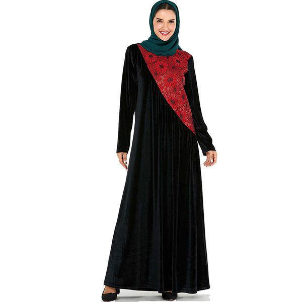 

black velvet abaya dubai turkish hijab muslim dress islamic clothing abayas for women dresses caftan tesettur elbise kaftan, Red