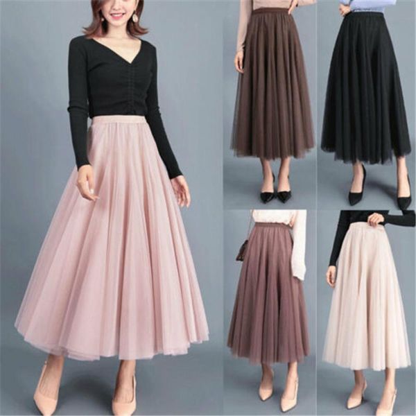 

skirts 2021 est fashion women princess ballet tulle pleated skirt wedding prom rockabilly bouffant, Black