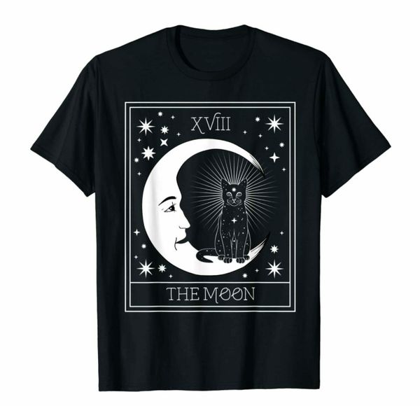

r1 tarot card crescent moon and black cat cosmic funny parody black t-shirt s6xl, White;black