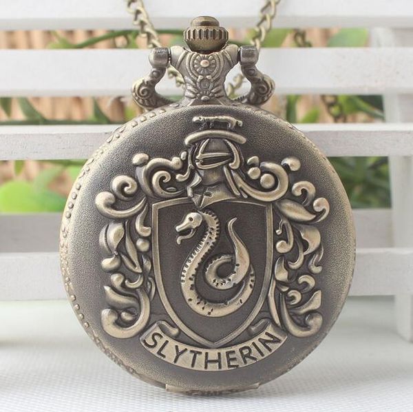 Старинные бронзовые антиквариат Slytherin символ животных змеи кварцевые мужчины и женщины ожерелье карманные часы