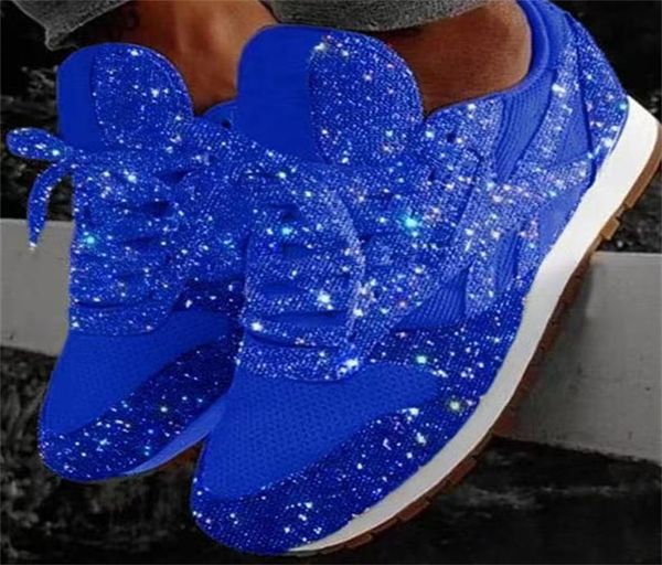 Kadın Sneaker Tasarımcısı Ayakkabı Düşük Üst Eğitmenler Moda Kız Mavi Sequins Runner Mesh Sneakers Chic Dantel-Up Rahat Ayakkabılar 6 Renkler 003