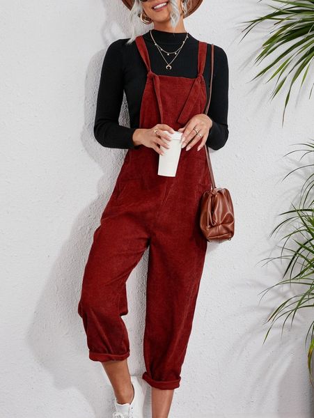 

slant pockets corduroy overall jumpsuit without tee h2st#, White