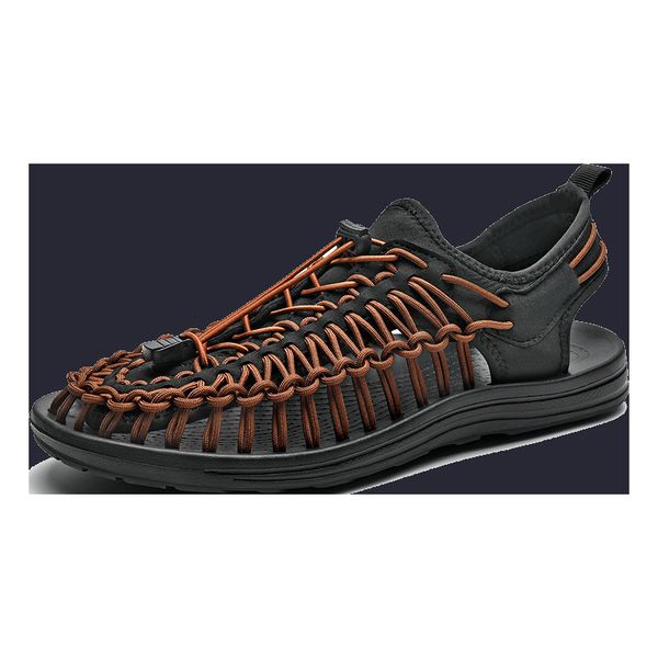 

slippers large men's sandals casual sports shoes roman woven beach breathable 7esi, Black